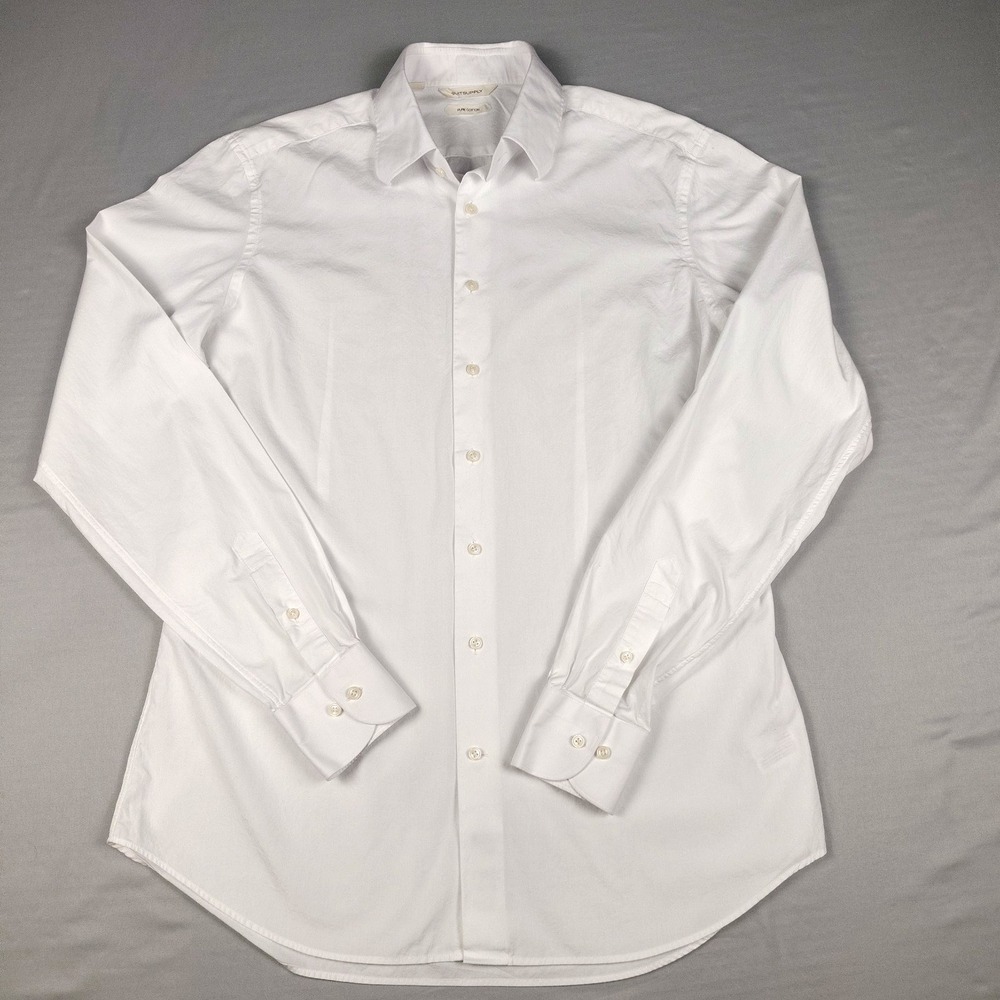 SuitSupply Mens 16.5 42L White Pure Cotton Testa Italy Tailored Fit Shirt L/S